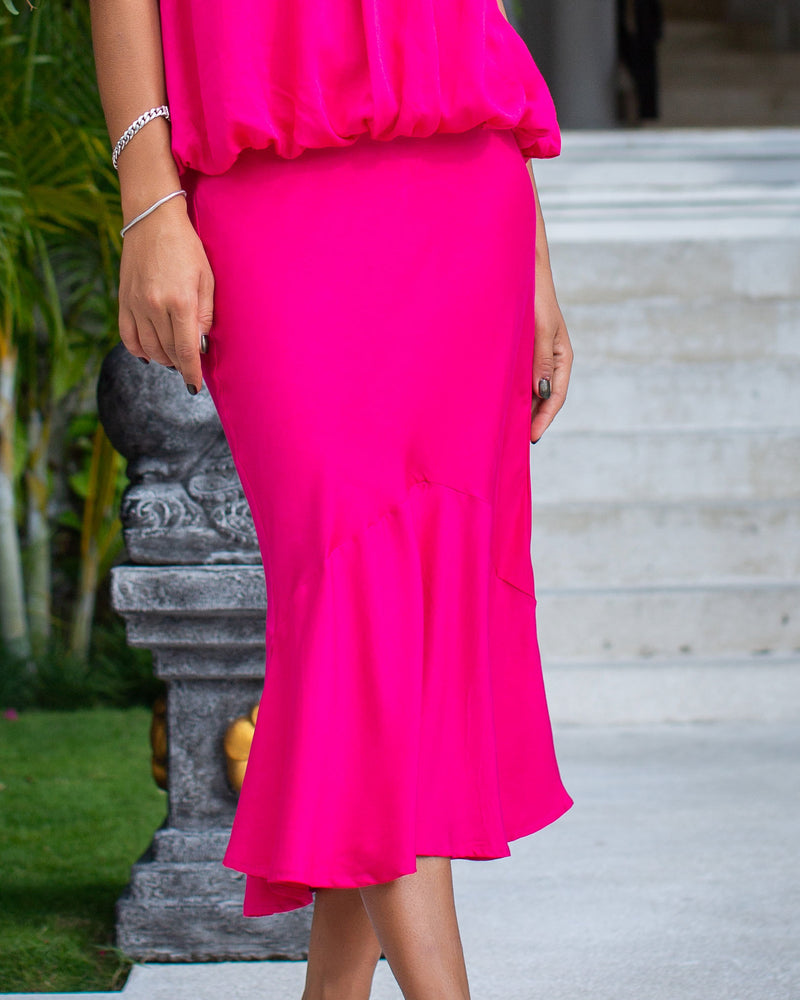Athena Skirt - Plain Fuschia Bamboo Satin