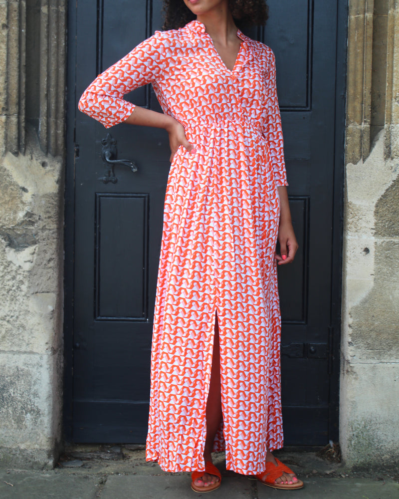 Harlow Dress - Orange Circle Geo