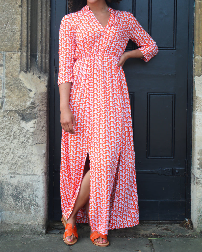 Harlow Dress - Orange Circle Geo