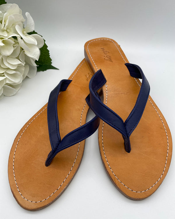 Navy Leather Flip Flops