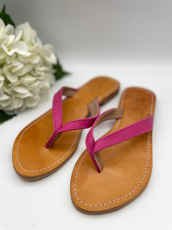 Fuchsia Leather Flip Flops