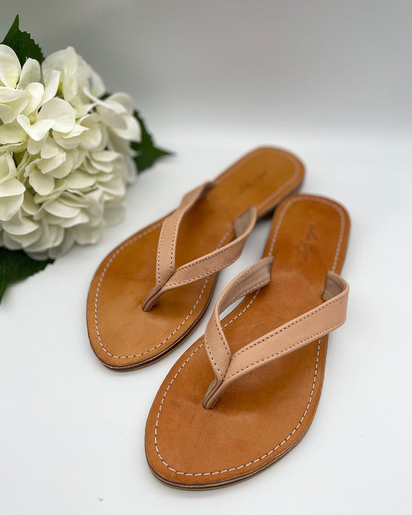 Nude Leather Flip Flops