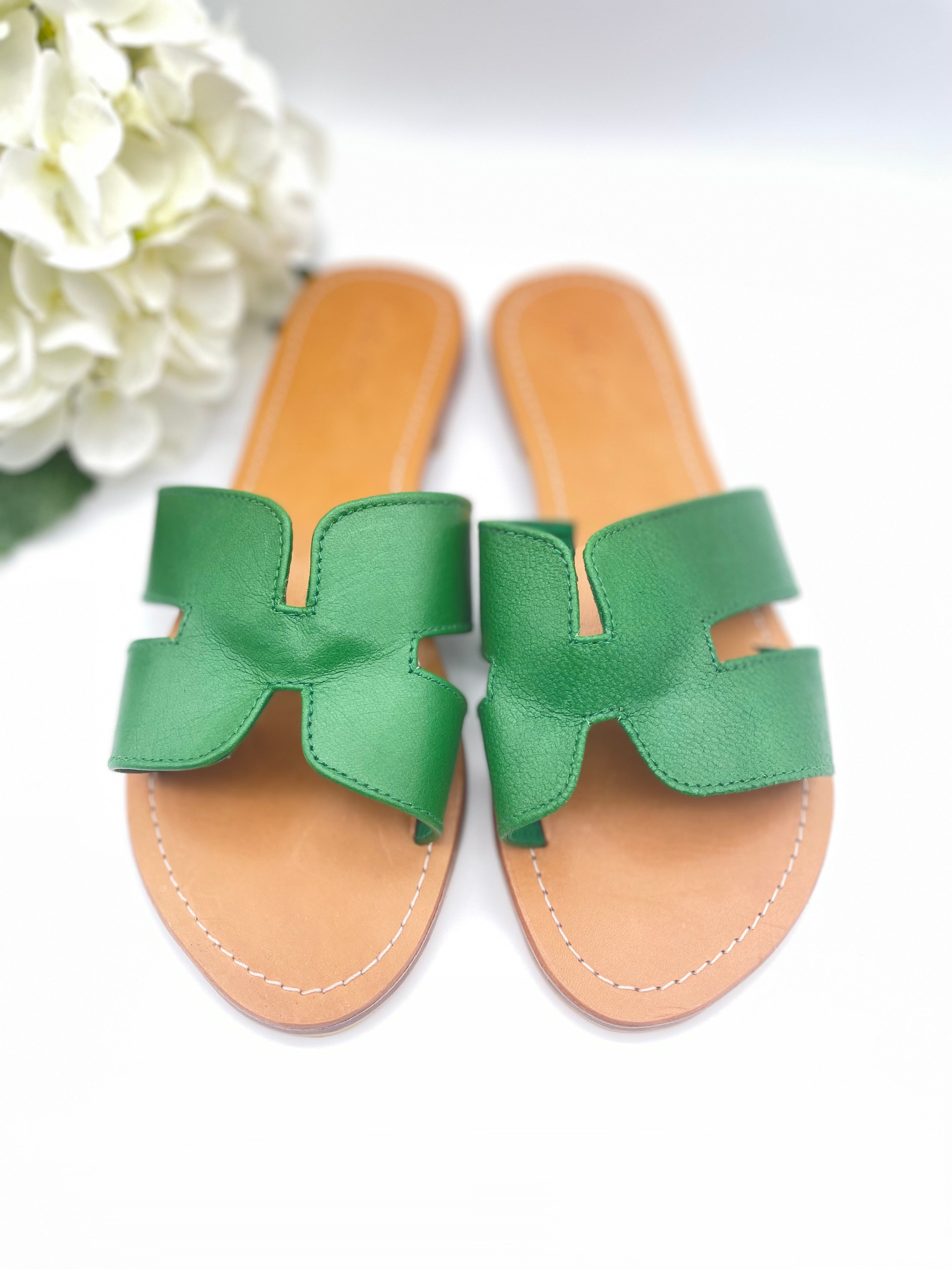 Leather Sliders - Green