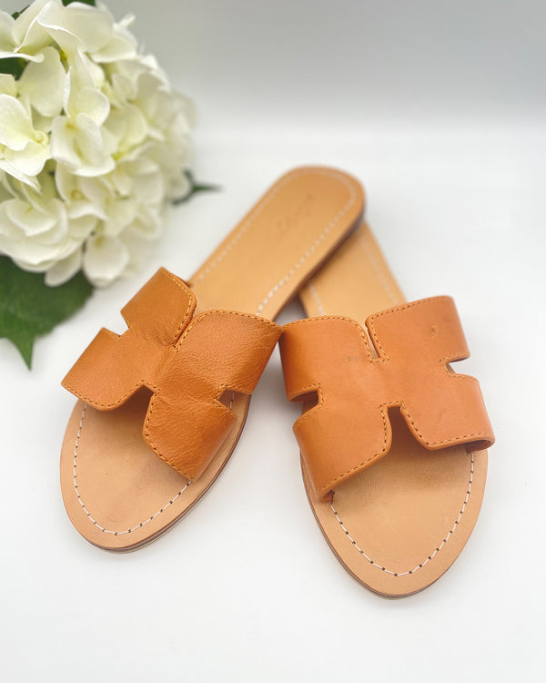 Leather Sliders - Tan