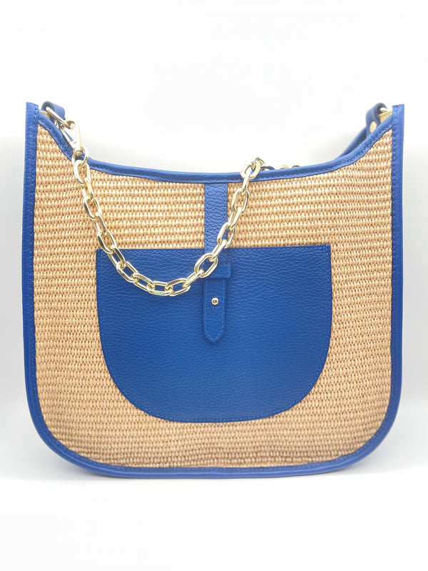 Cobalt Woven/Leather Hobo Bag