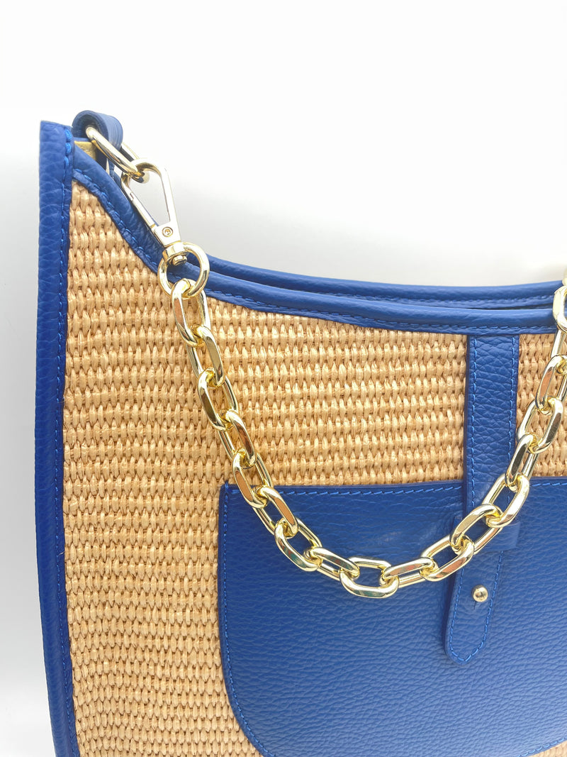 Cobalt Woven/Leather Hobo Bag