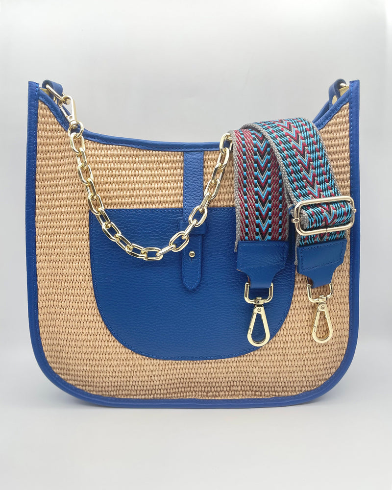 Cobalt Woven/Leather Hobo Bag