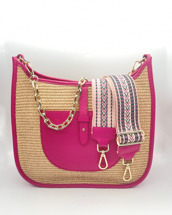 Fuchsia Woven/Leather Hobo Bag