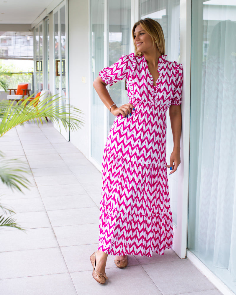 Jo Dress - Chevron Fuchsia Rose