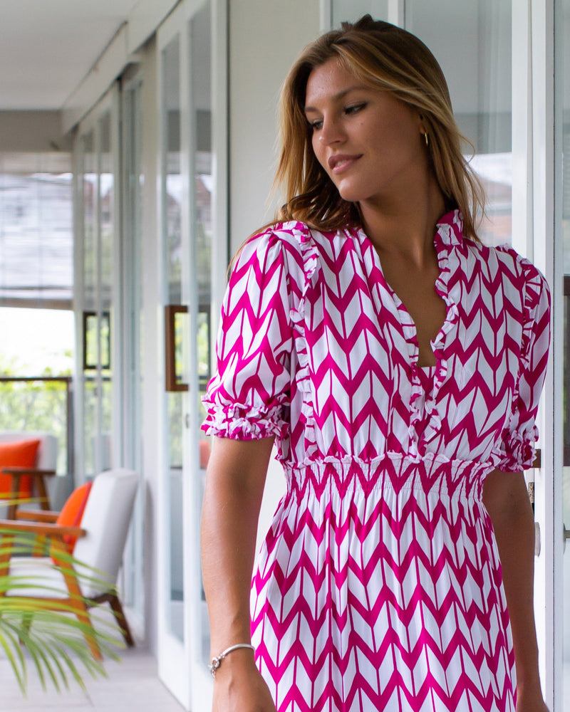 Jo Dress - Chevron Fuchsia Rose