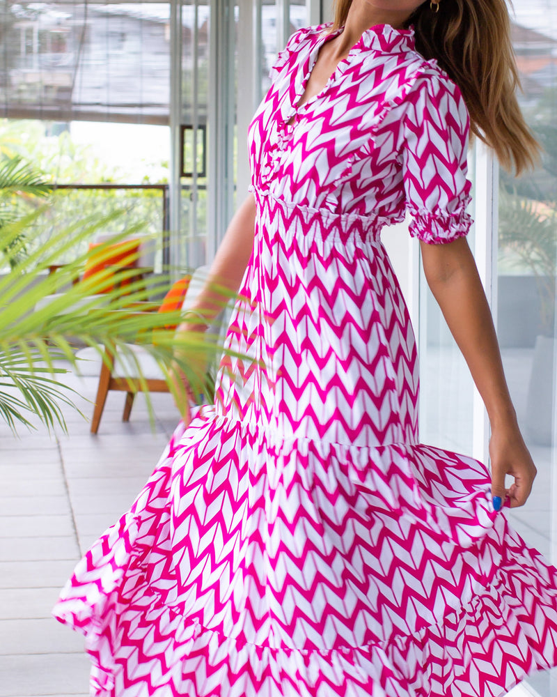 Jo Dress - Chevron Fuchsia Rose