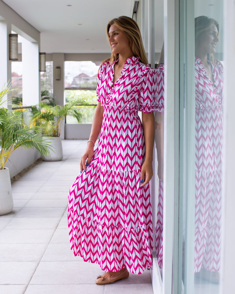 Jo Dress - Chevron Fuchsia Rose