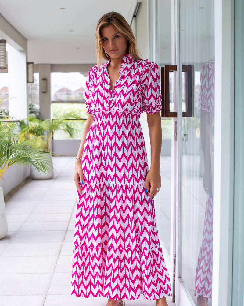 Jo Dress - Chevron Fuchsia Rose