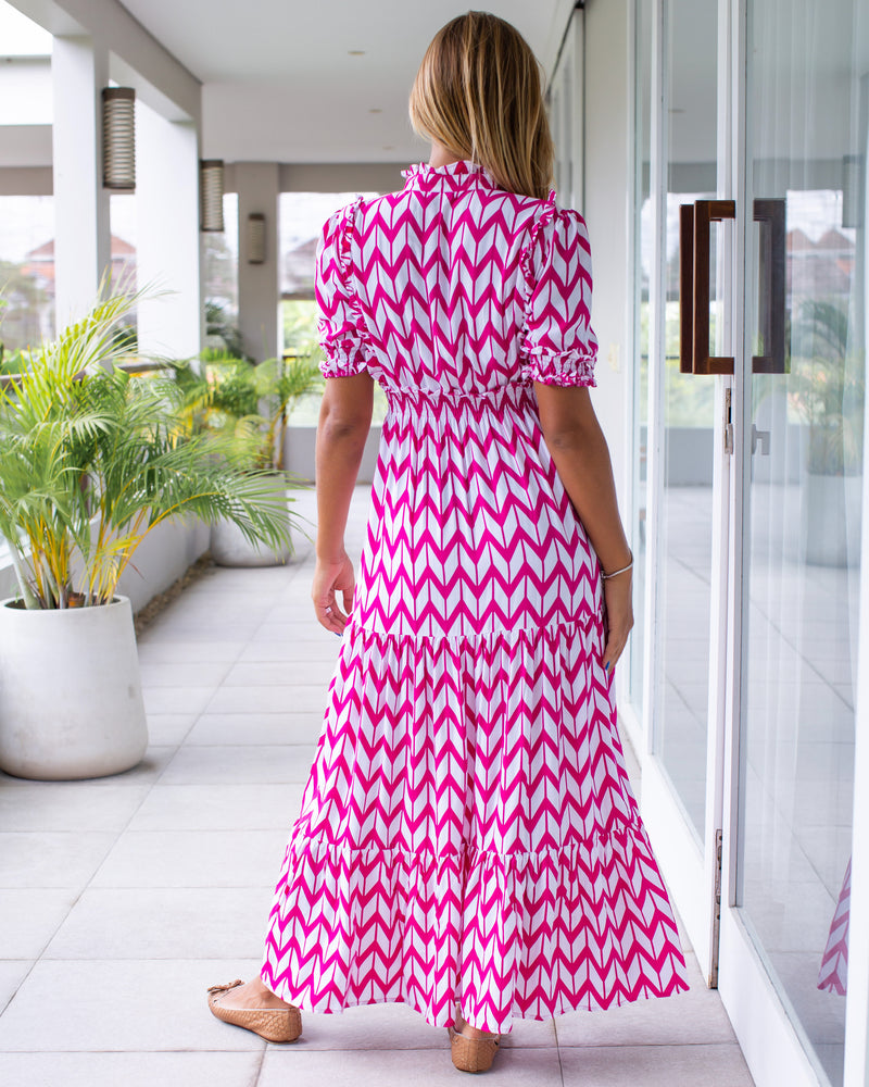 Jo Dress - Chevron Fuchsia Rose