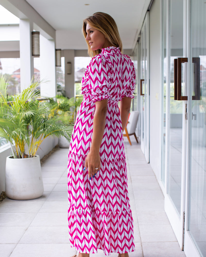 Jo Dress - Chevron Fuchsia Rose