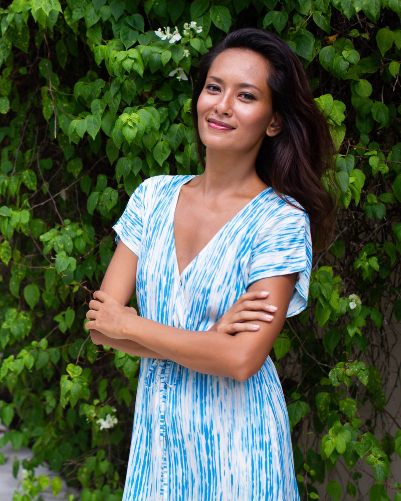 Selena Dress - Sky Blue Stripe Tie Dye