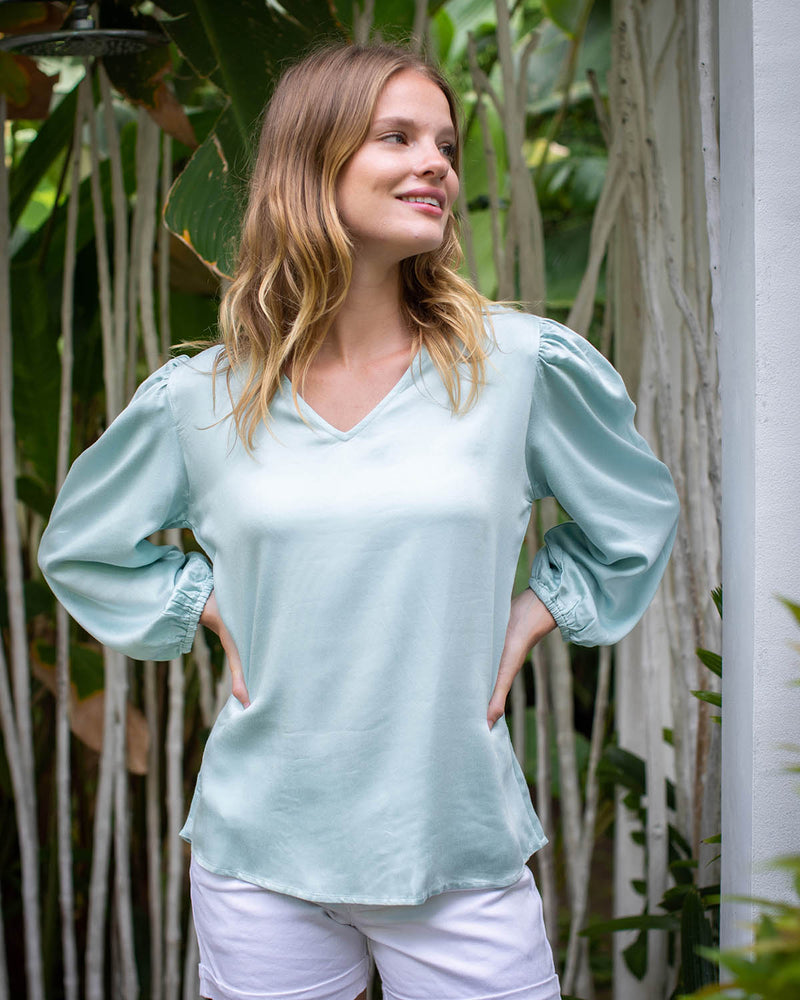 Lyra Top - Ice Blue Bamboo Satin