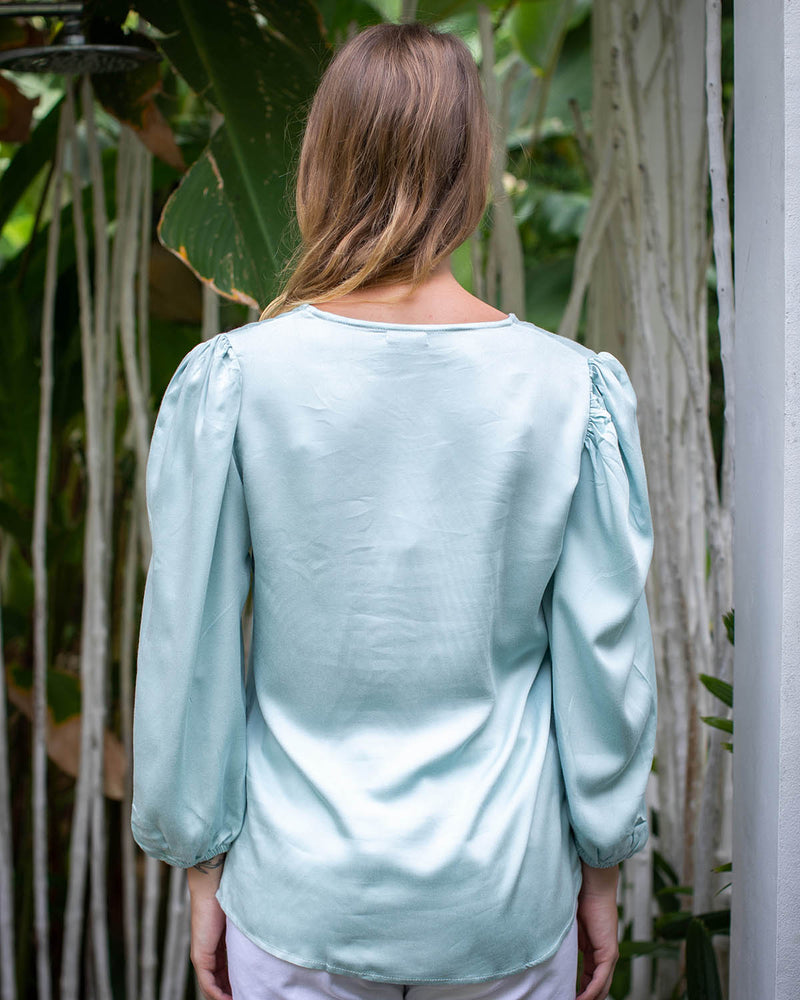 Lyra Top - Ice Blue Bamboo Satin