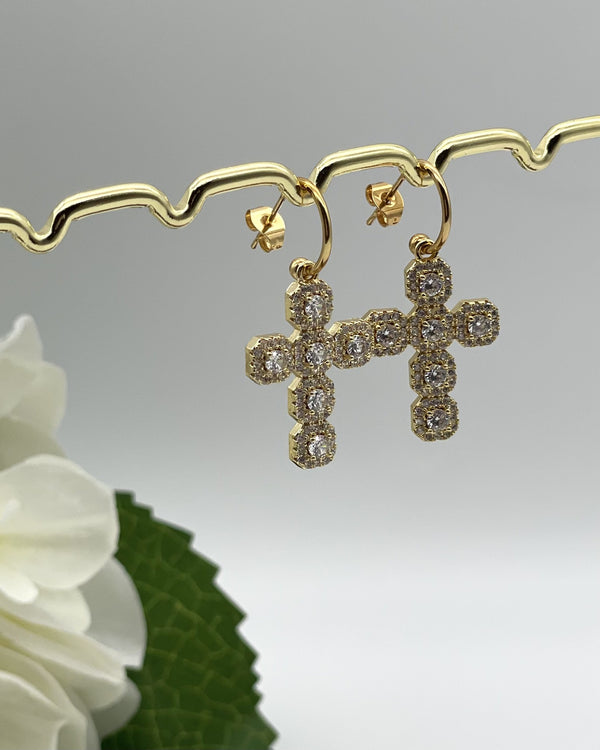 Madonna - Diamante Cross Earrings