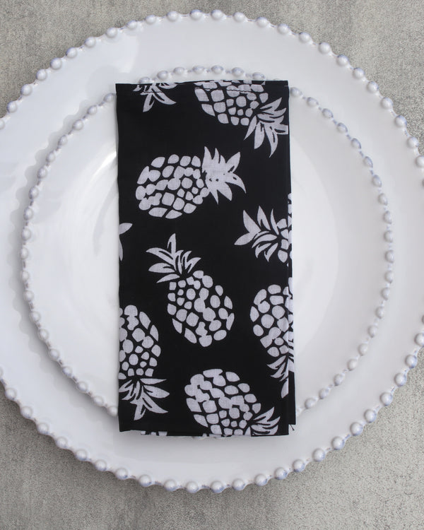 Napkins - White Pineapple on Black (Set of 4)