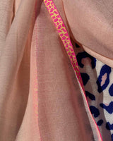 Pale Pink/Neon Leopard Trim Scarf