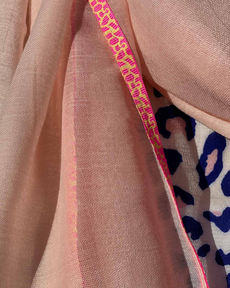 Pale Pink/Neon Leopard Trim Scarf