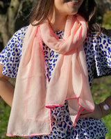 Pale Pink/Neon Leopard Trim Scarf