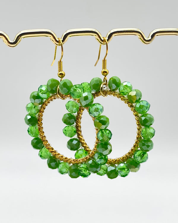 Bali Crystal Hoop Earrings - Green