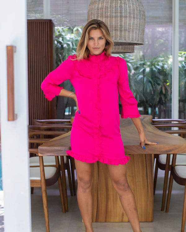Sandra Dress - Plain Fuschia Bamboo Satin
