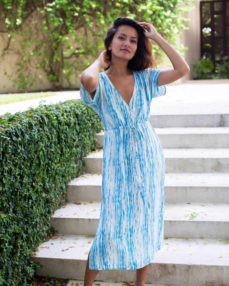 Selena Dress - Sky Blue Stripe Tie Dye