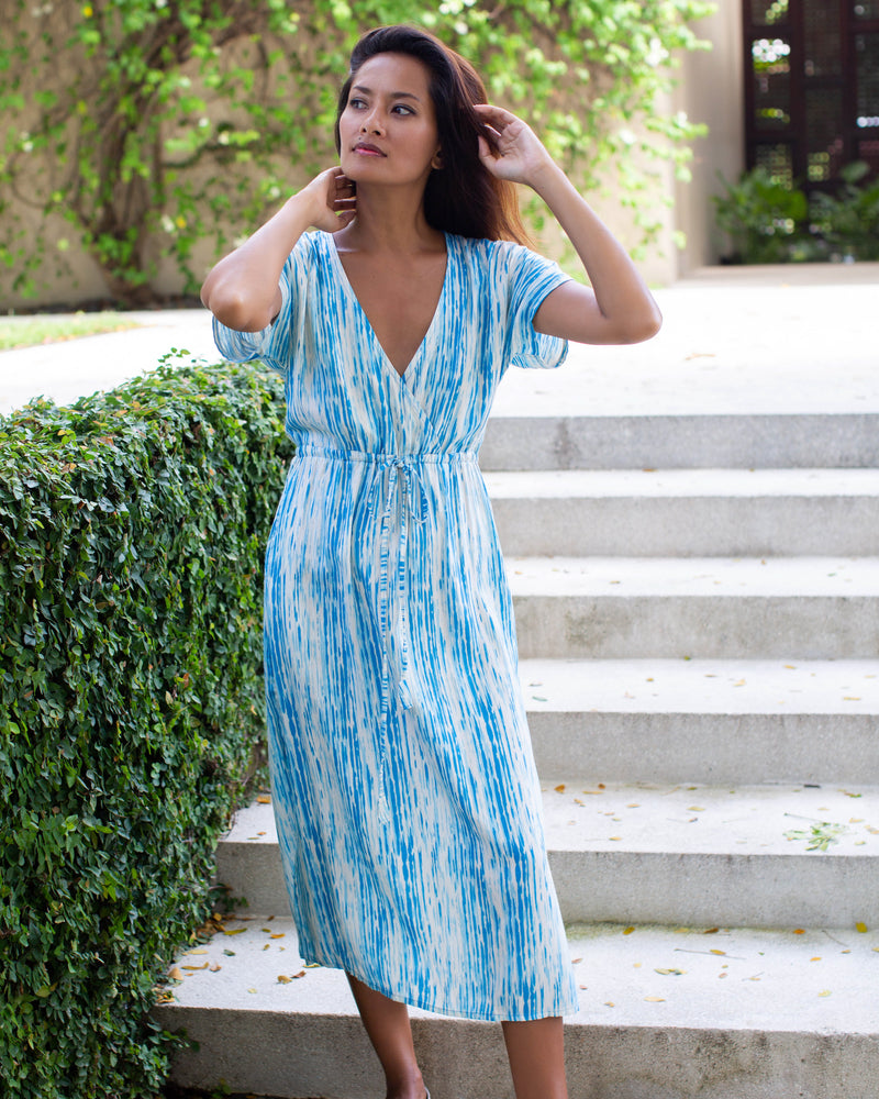Selena Dress - Sky Blue Stripe Tie Dye
