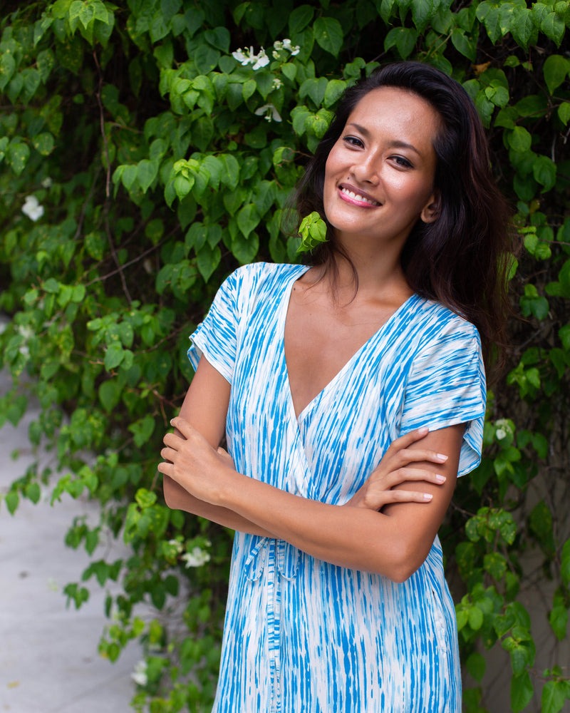 Selena Dress - Sky Blue Stripe Tie Dye