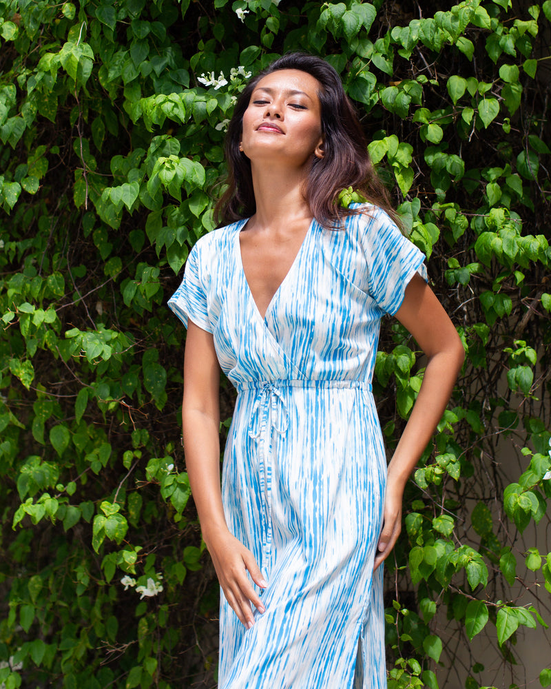Selena Dress - Sky Blue Stripe Tie Dye