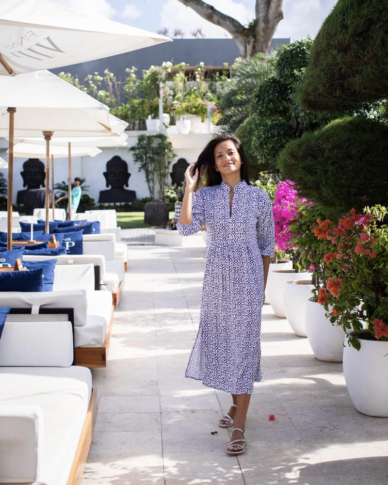 Sicily Dress - Midnight Blue Large Maze