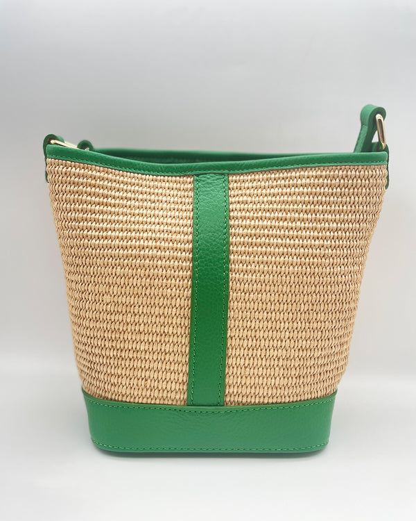 Green Woven/Leather Bucket Bag