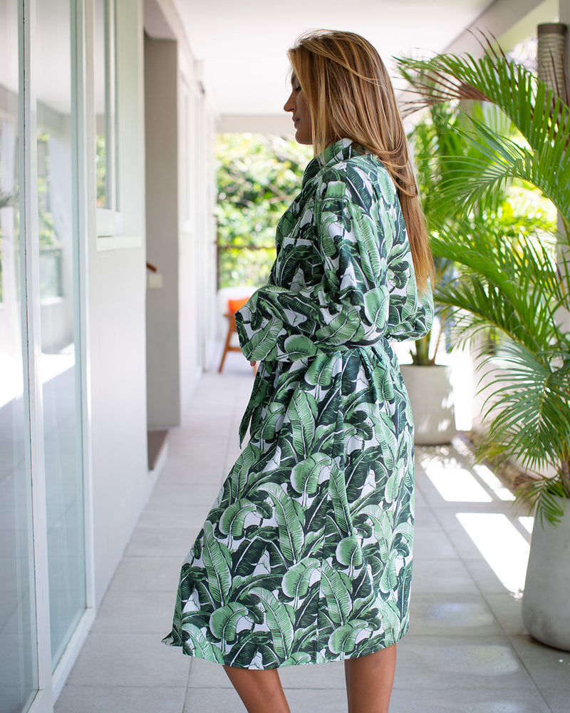 Cassie Long Robe - Green Leaf