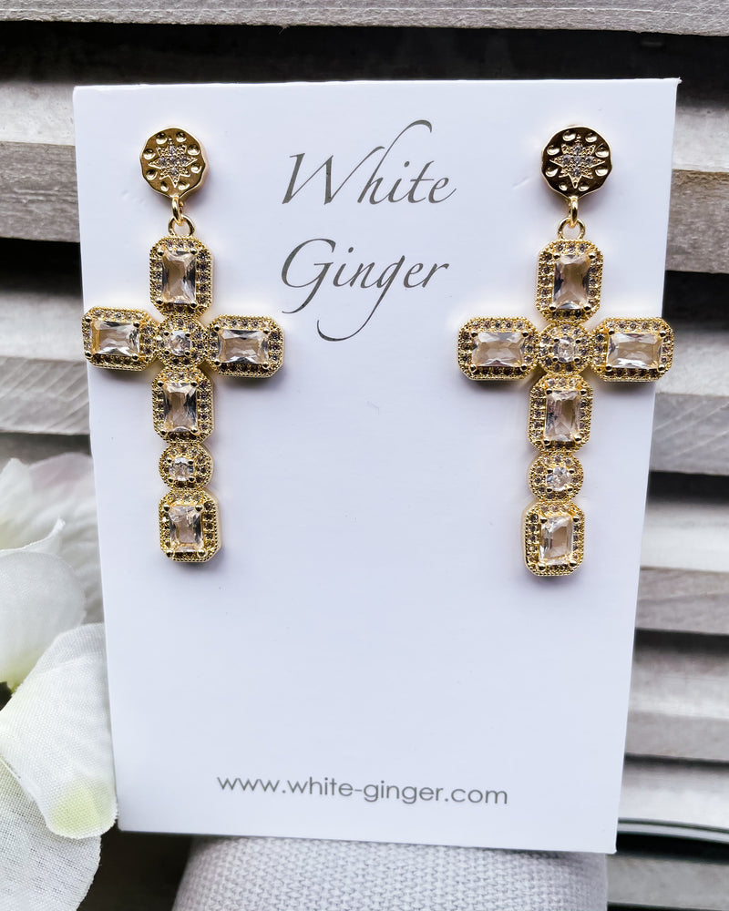 Agatha - Diamante Cross Earrings