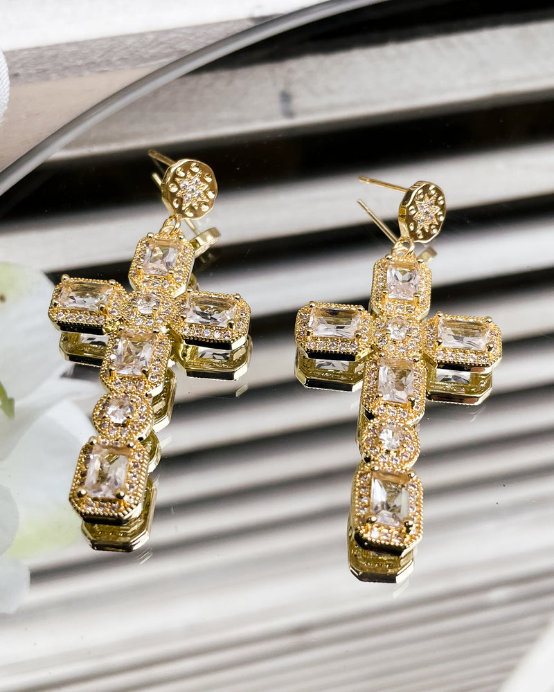 Agatha - Diamante Cross Earrings