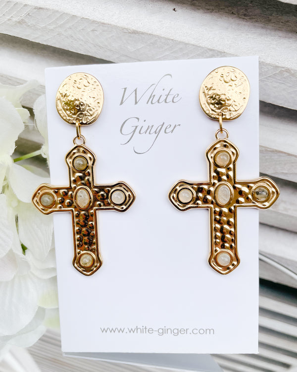 Large Rivoli - Cross Earrings