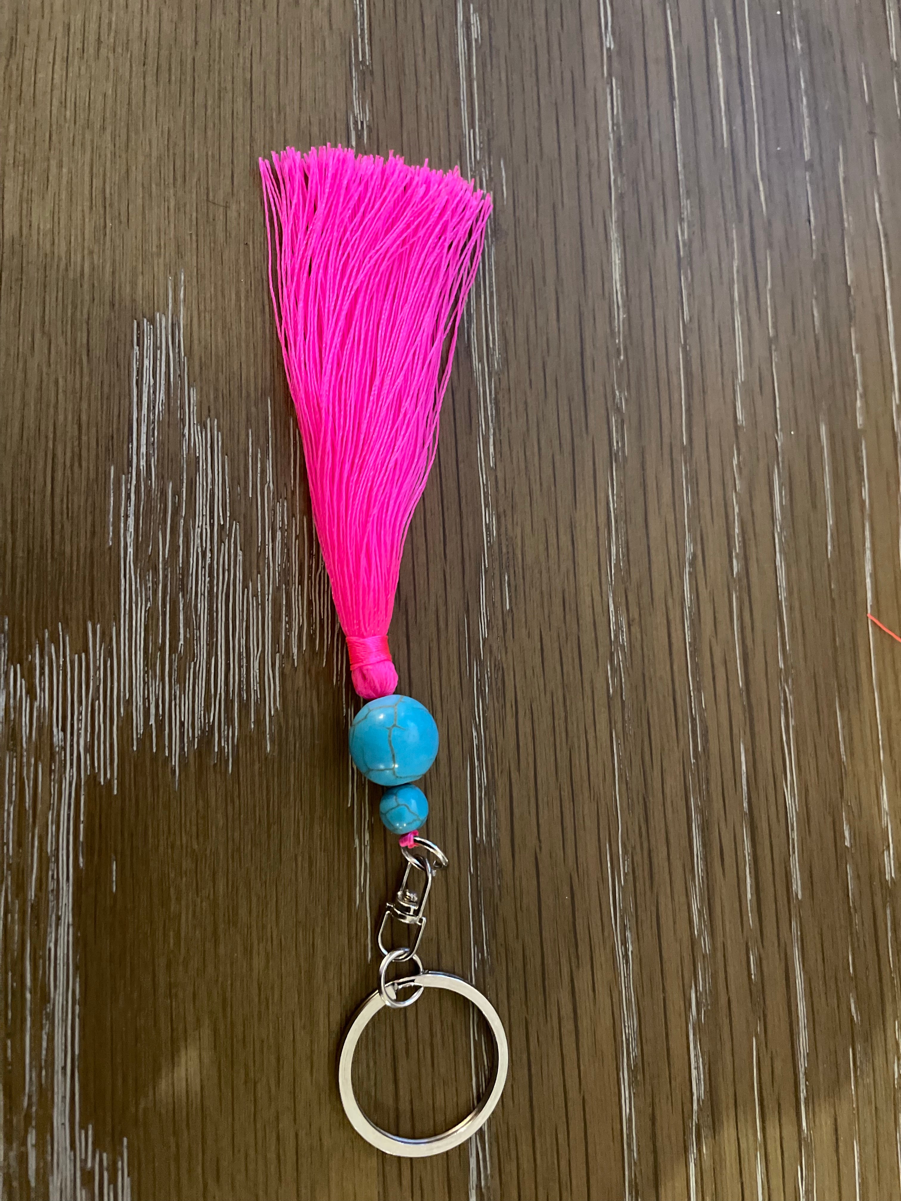Blue Bead Tassel Keyring