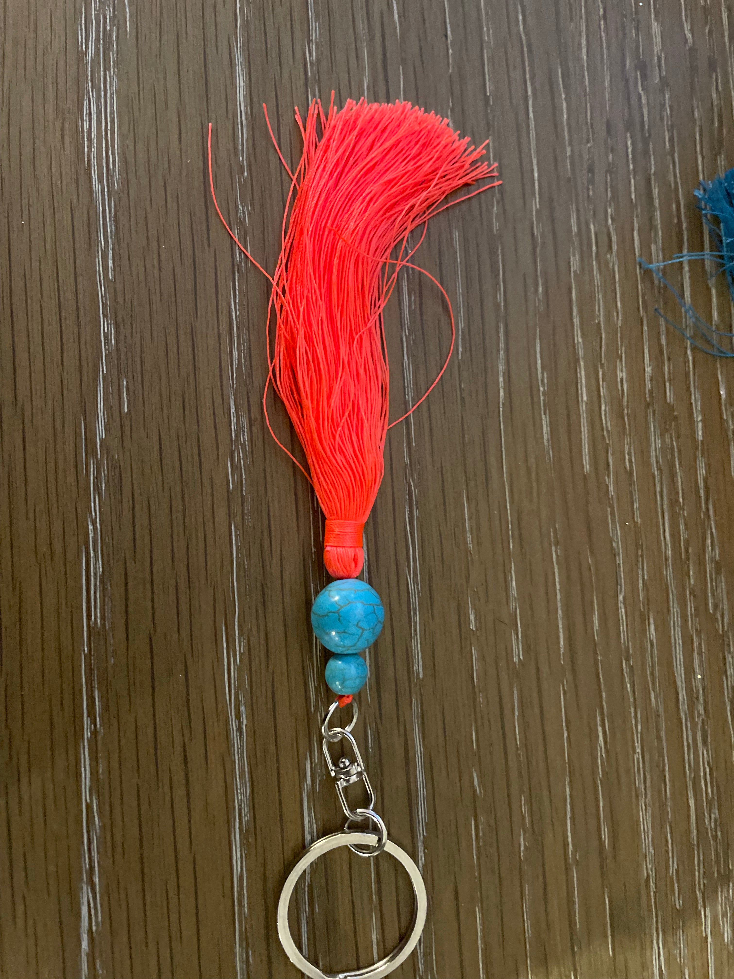 Blue Bead Tassel Keyring