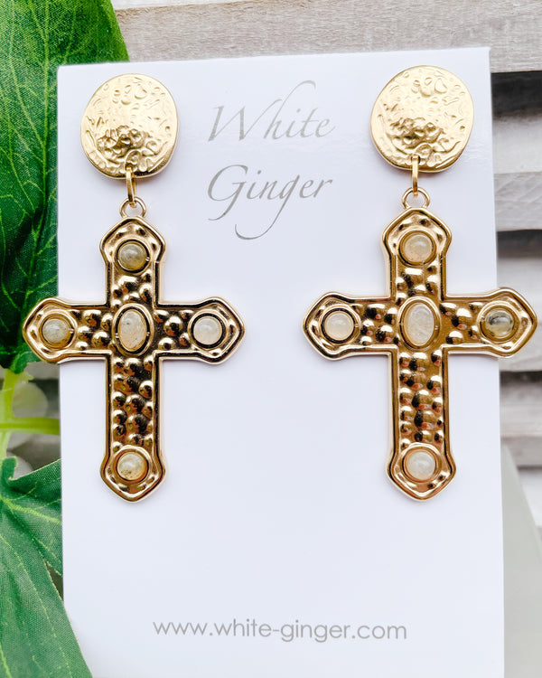 Large Rivoli - Cross Earrings