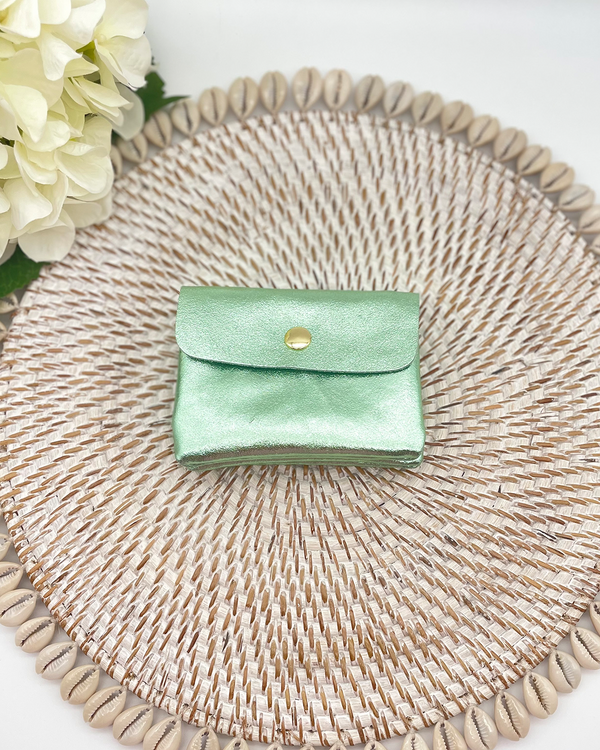 Green Metallic Leather Coin Purse