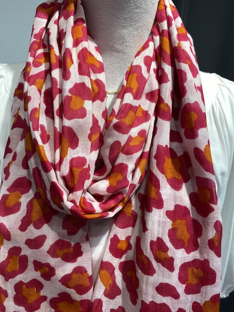 Pink/Orange Leopard Tassel Scarf